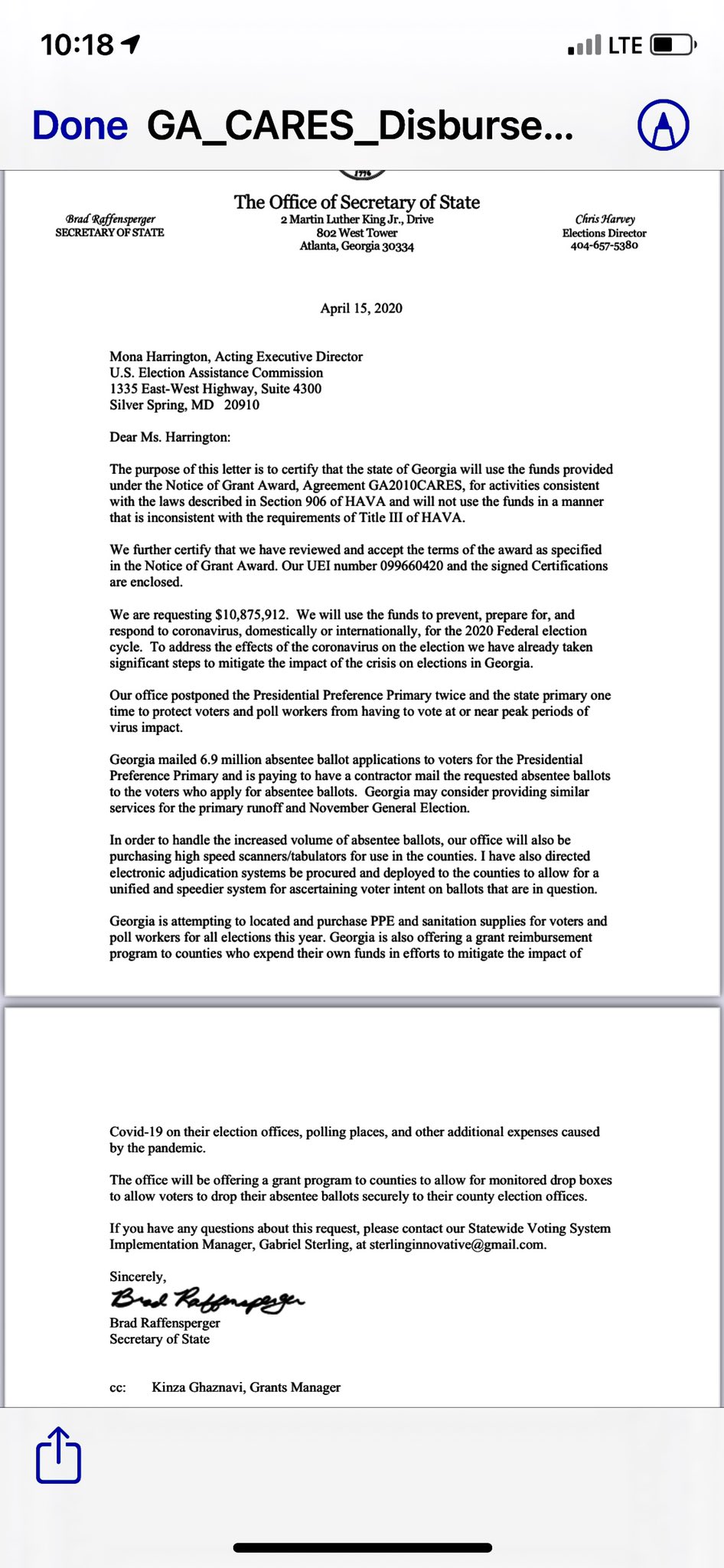 GA - Cares Disbursement