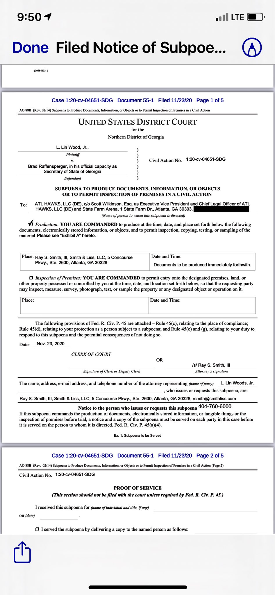 Filed Notice of Subpoena 1